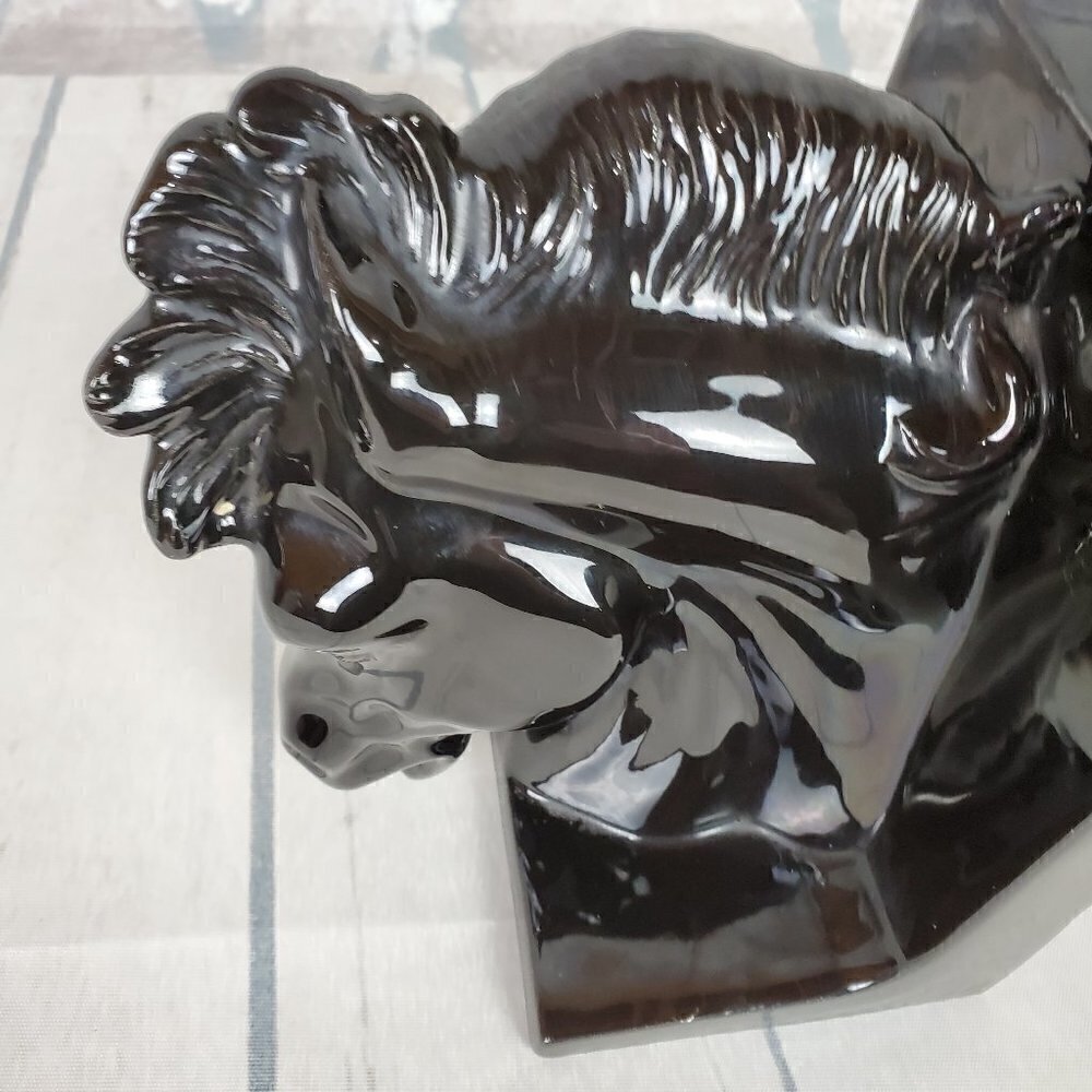 Black Stallion Bookend Decor Chess Knight Ceramic - Picture 6 of 11